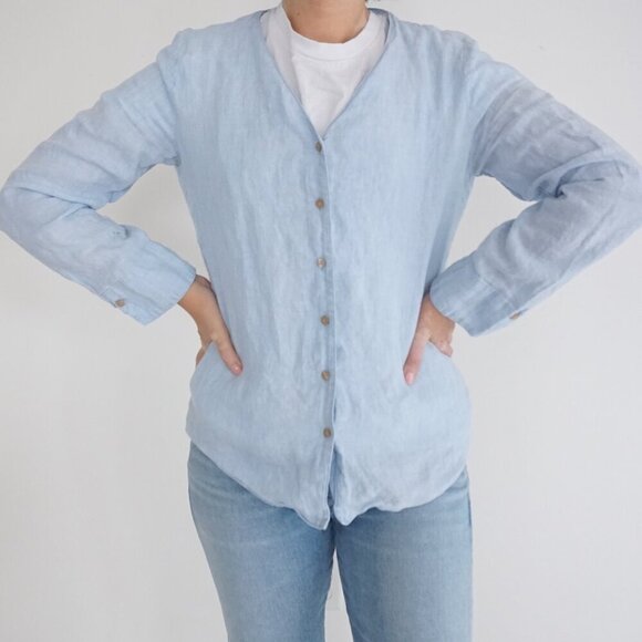J.Jill Sky Blue 100% Linen Breathable Button Up Long Sleeve Shirt S - Picture 1 of 12